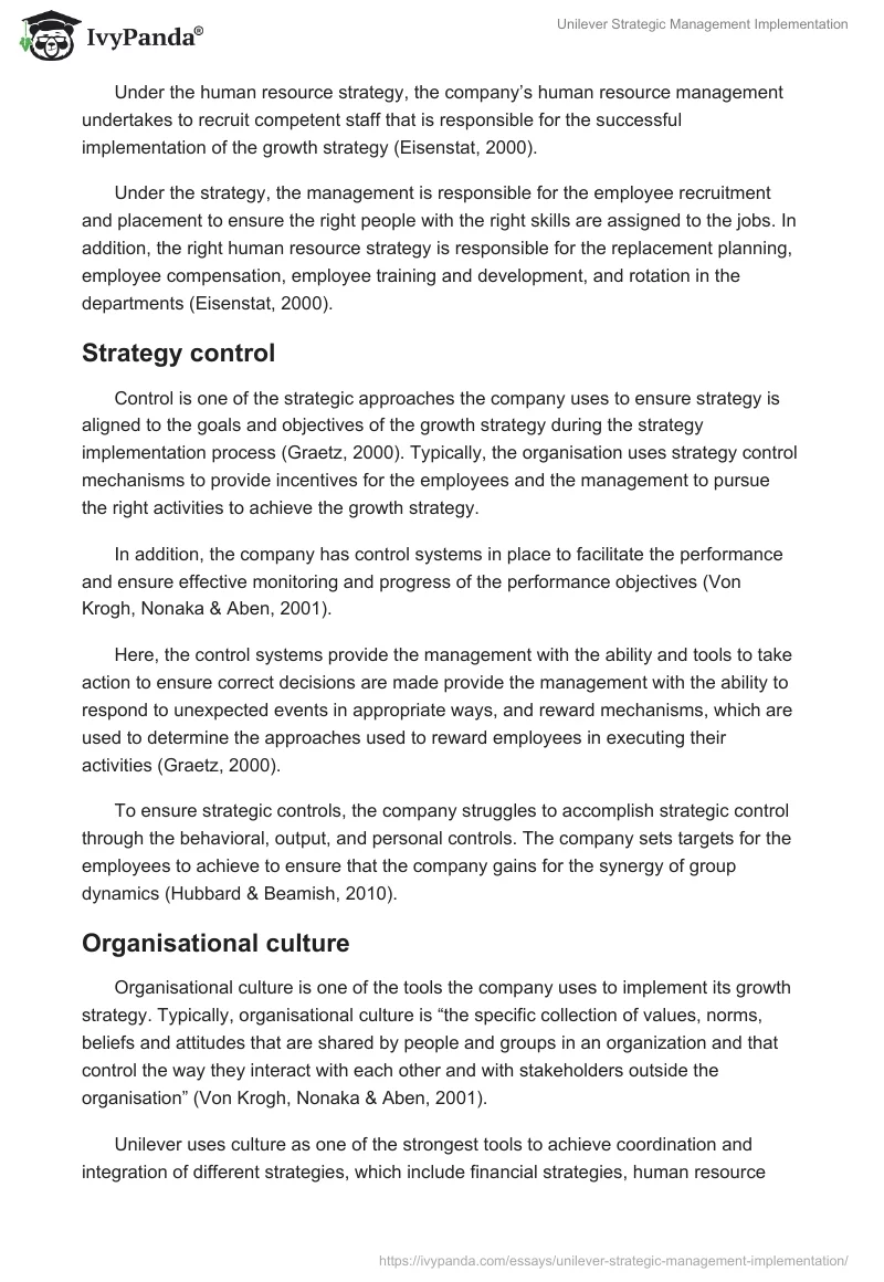 Unilever Strategic Management Implementation. Page 4