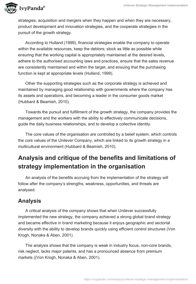 Unilever Strategic Management Implementation. Page 5