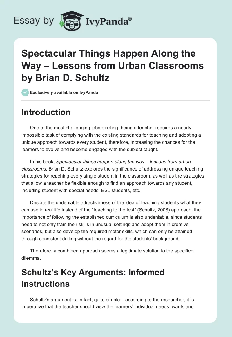 "Spectacular Things Happen Along the Way – Lessons from Urban Classrooms" by Brian D. Schultz. Page 1