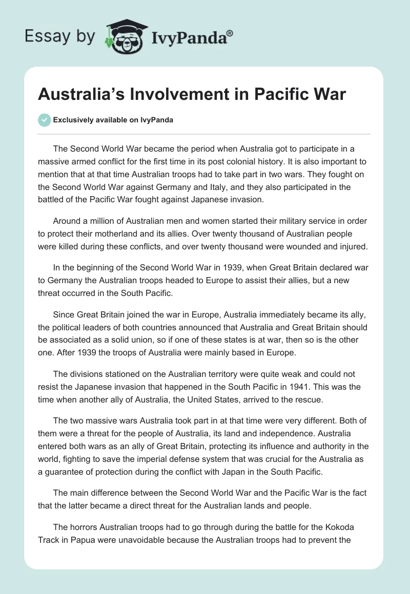 Australia’s Involvement in Pacific War. Page 1