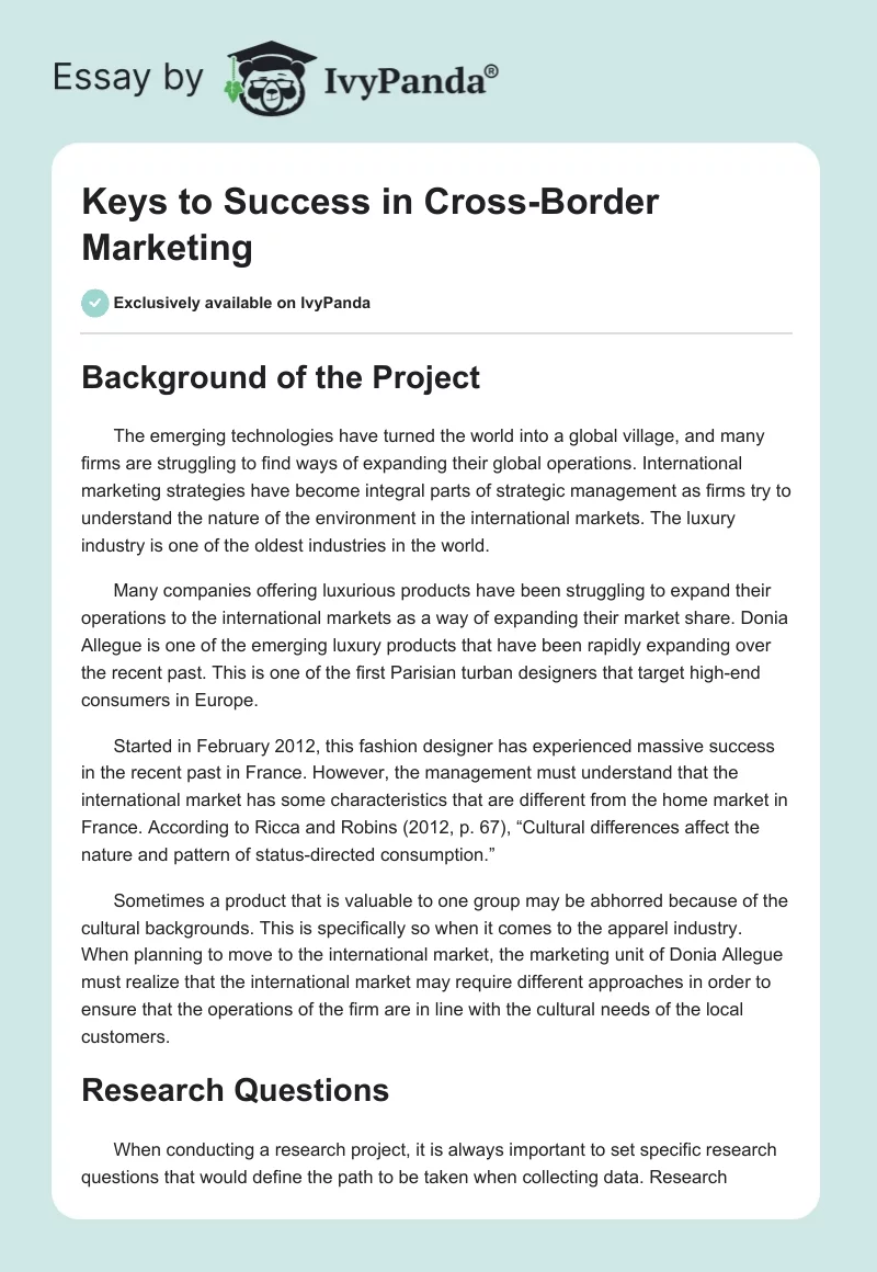 Keys to Success in Cross-Border Marketing. Page 1
