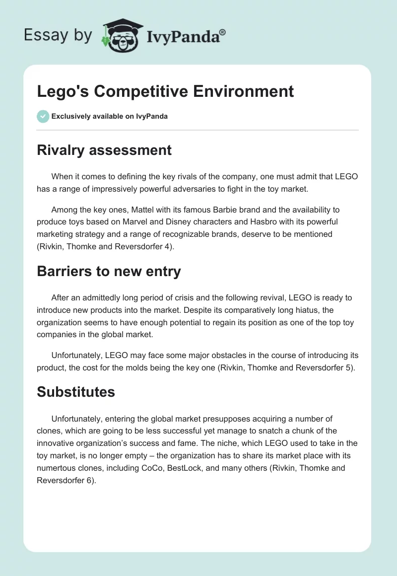 Lego's Competitive Environment. Page 1