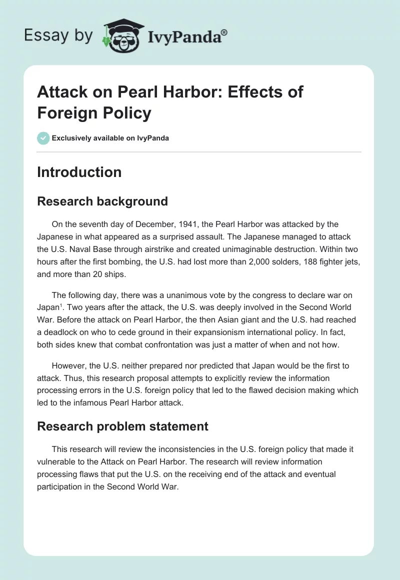 Attack on Pearl Harbor: Effects of Foreign Policy. Page 1