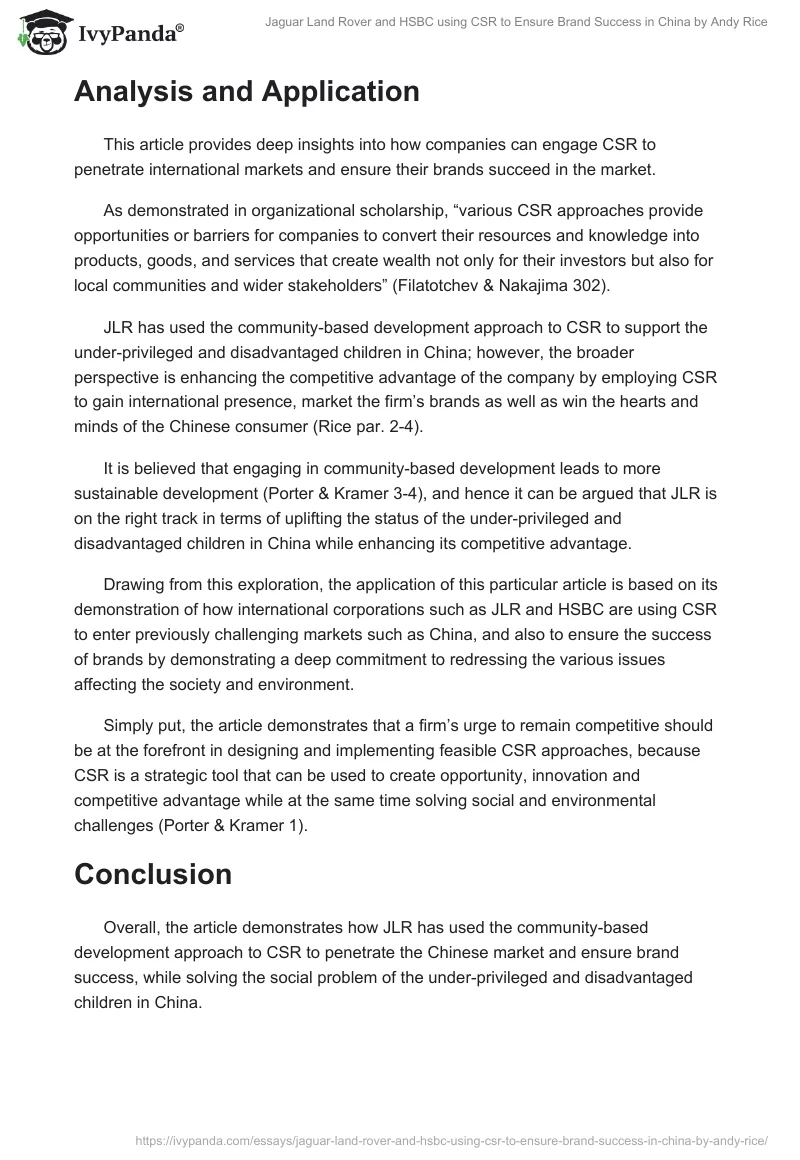 "Jaguar Land Rover and HSBC Using CSR to Ensure Brand Success in China" by Andy Rice. Page 2