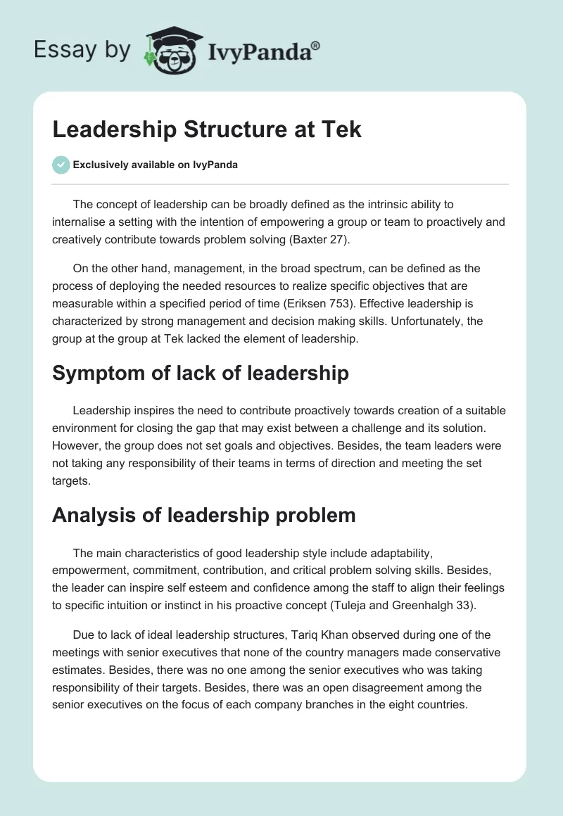 Leadership Structure at Tek. Page 1