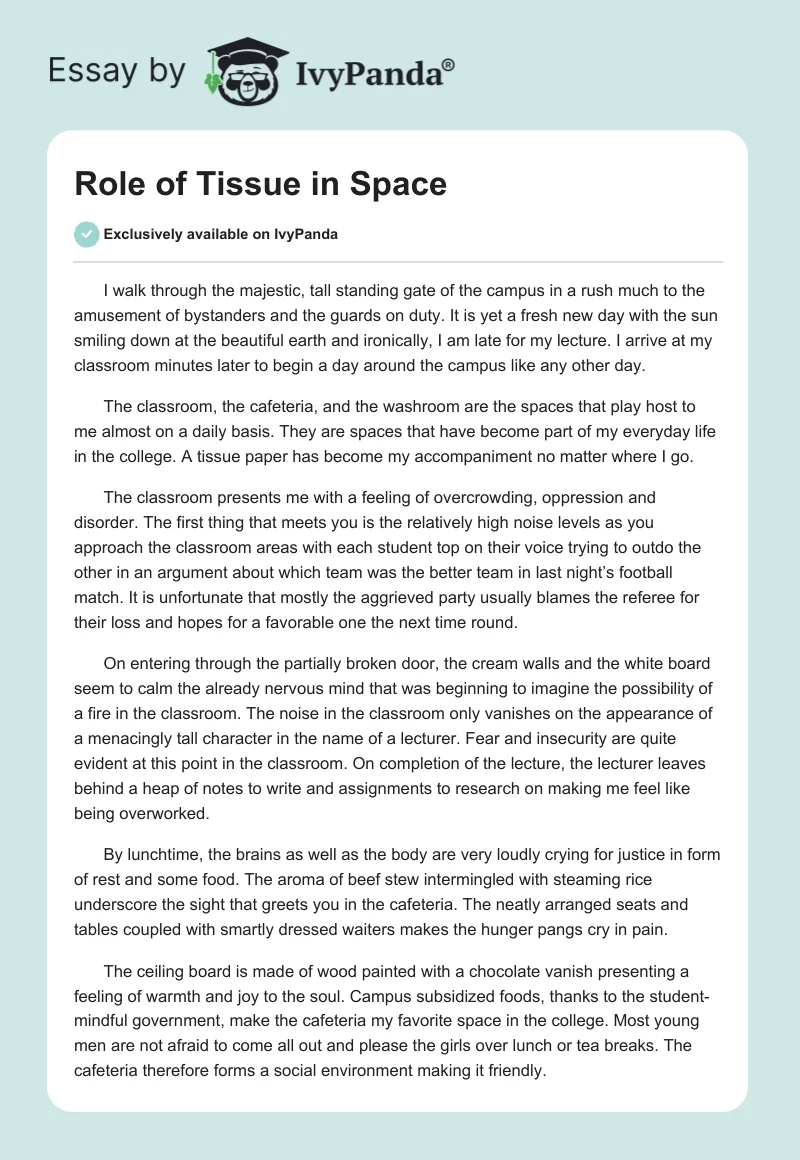 Role of Tissue in Space. Page 1