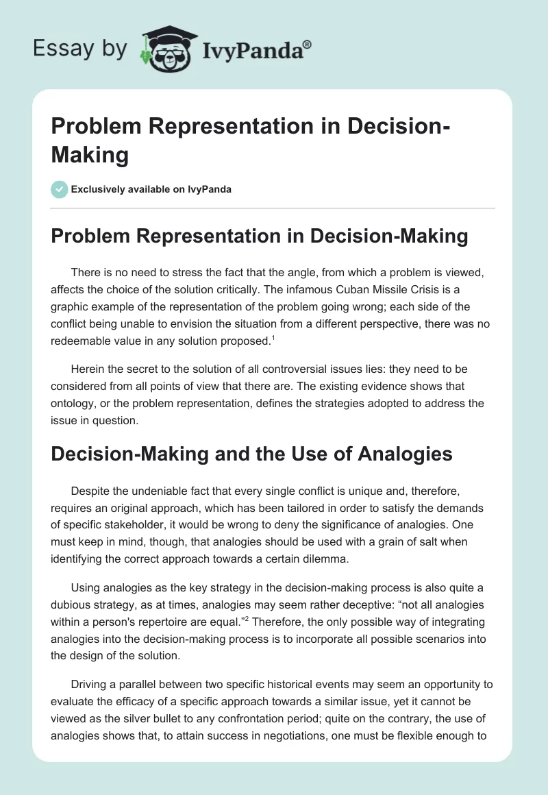 Problem Representation in Decision-Making. Page 1