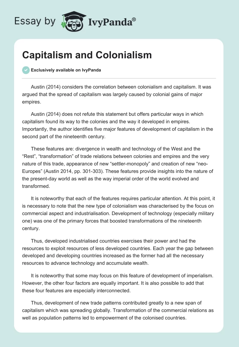 Capitalism and Colonialism. Page 1