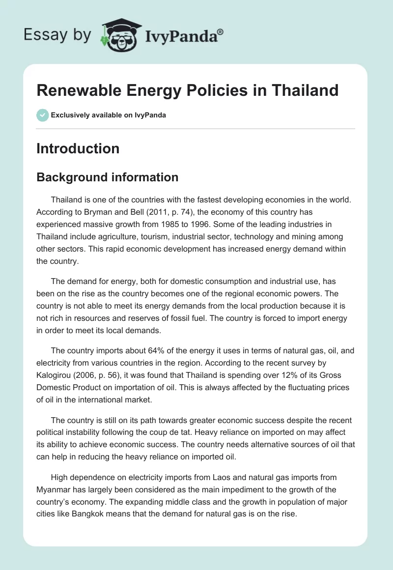 Renewable Energy Policies in Thailand. Page 1