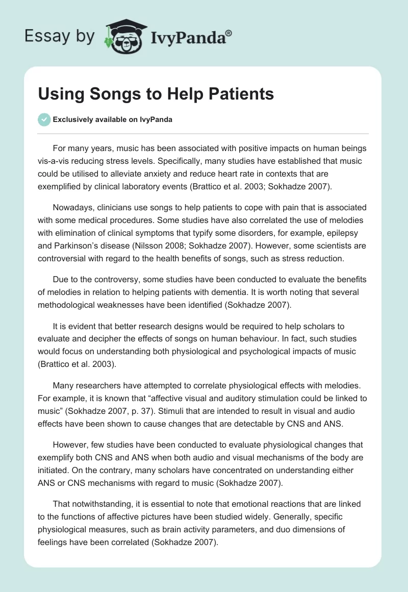 Using Songs to Help Patients. Page 1