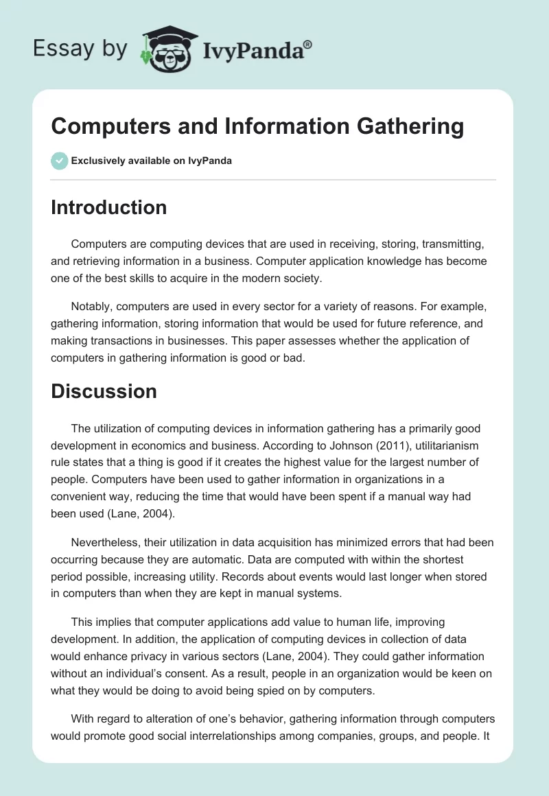 Computers and Information Gathering. Page 1