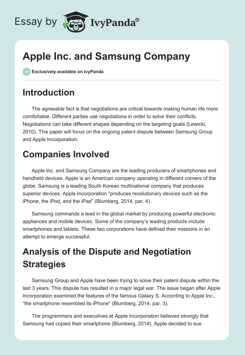 Apple Inc. and Samsung Company. Page 1