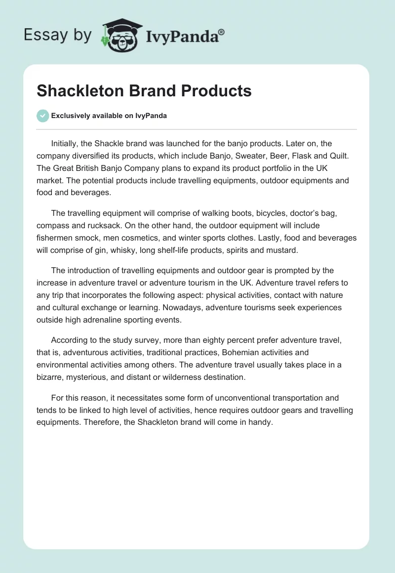 Shackleton Brand Products. Page 1
