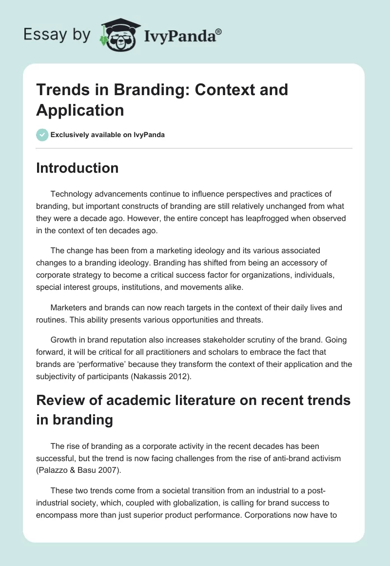 Trends in Branding: Context and Application. Page 1