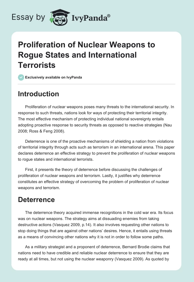 Proliferation of Nuclear Weapons to Rogue States and International Terrorists. Page 1