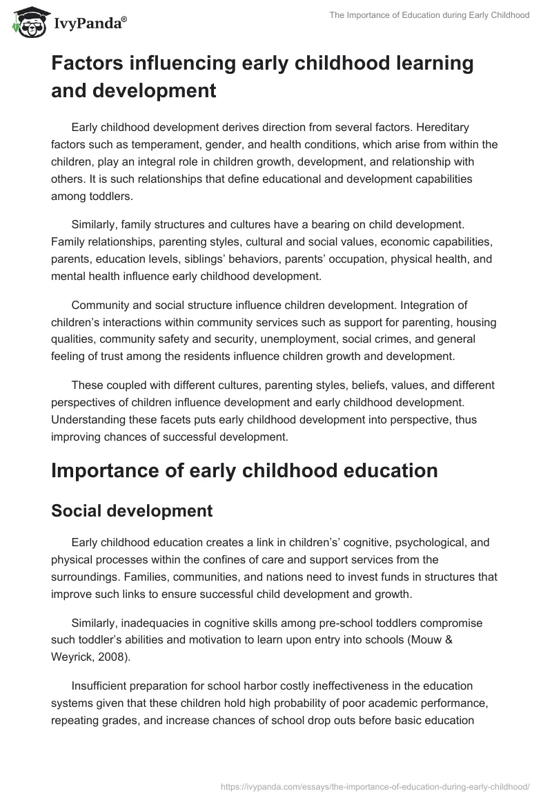 The Importance of Education During Early Childhood. Page 2