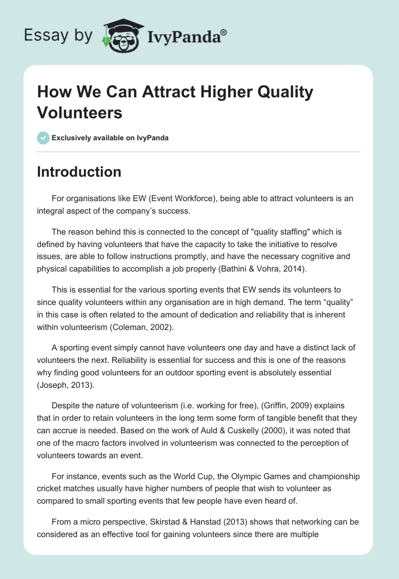 How We Can Attract Higher Quality Volunteers. Page 1