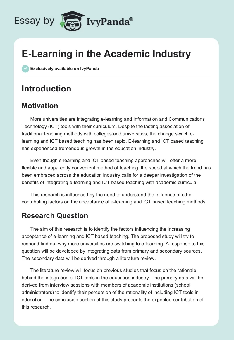 E-Learning in the Academic Industry. Page 1