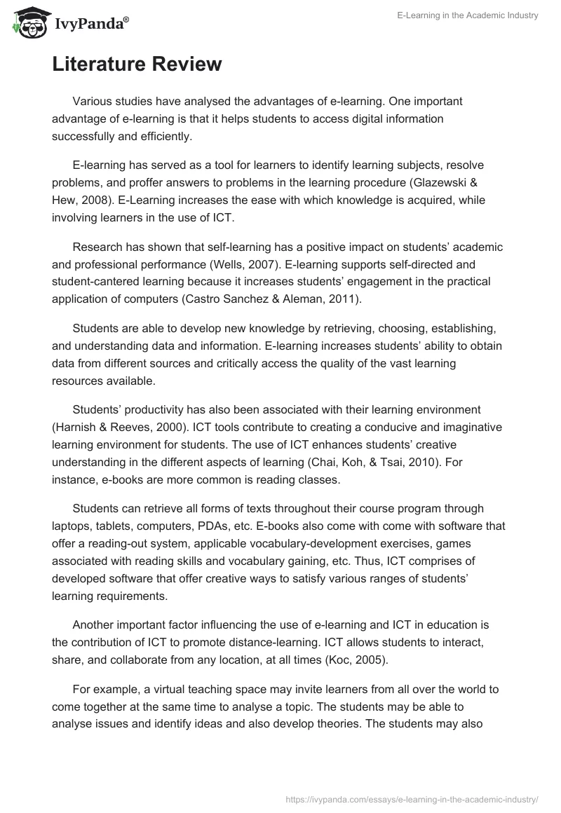 E-Learning in the Academic Industry. Page 2