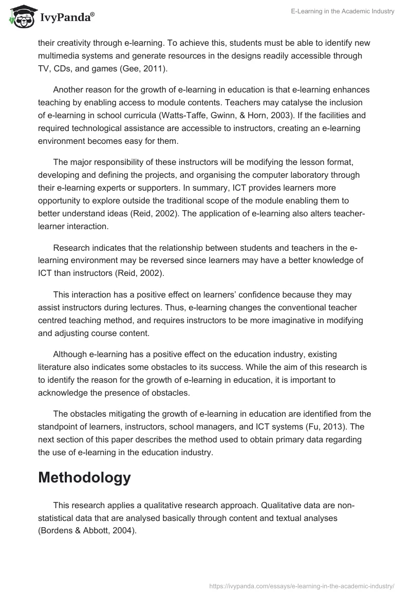 E-Learning in the Academic Industry. Page 4