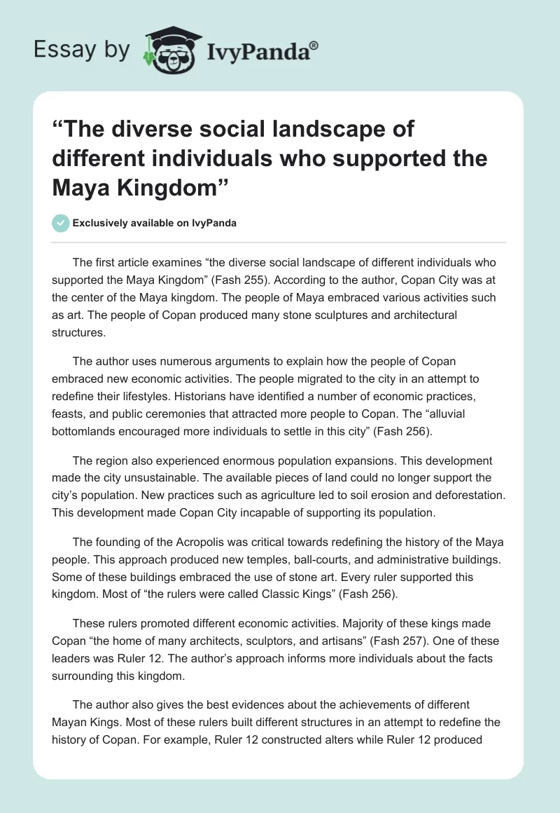 “The diverse social landscape of different individuals who supported the Maya Kingdom”. Page 1