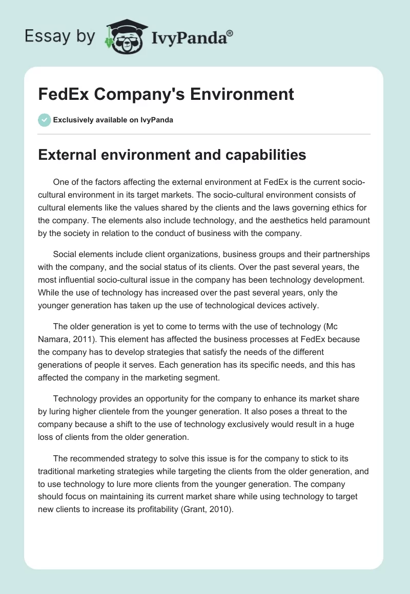 FedEx Company's Environment. Page 1