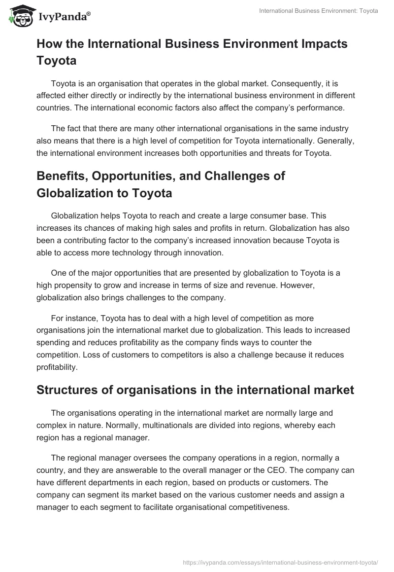 International Business Environment: Toyota. Page 3