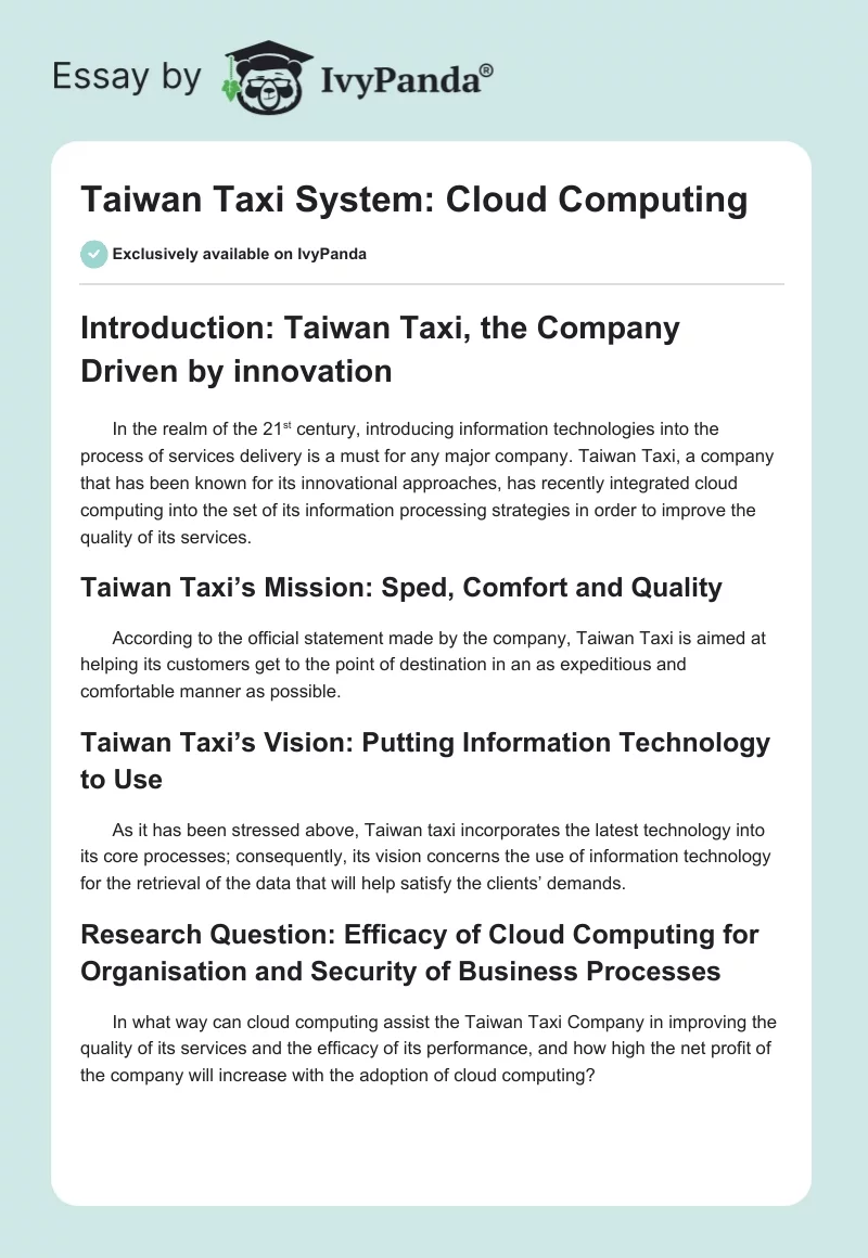 Taiwan Taxi System: Cloud Computing. Page 1