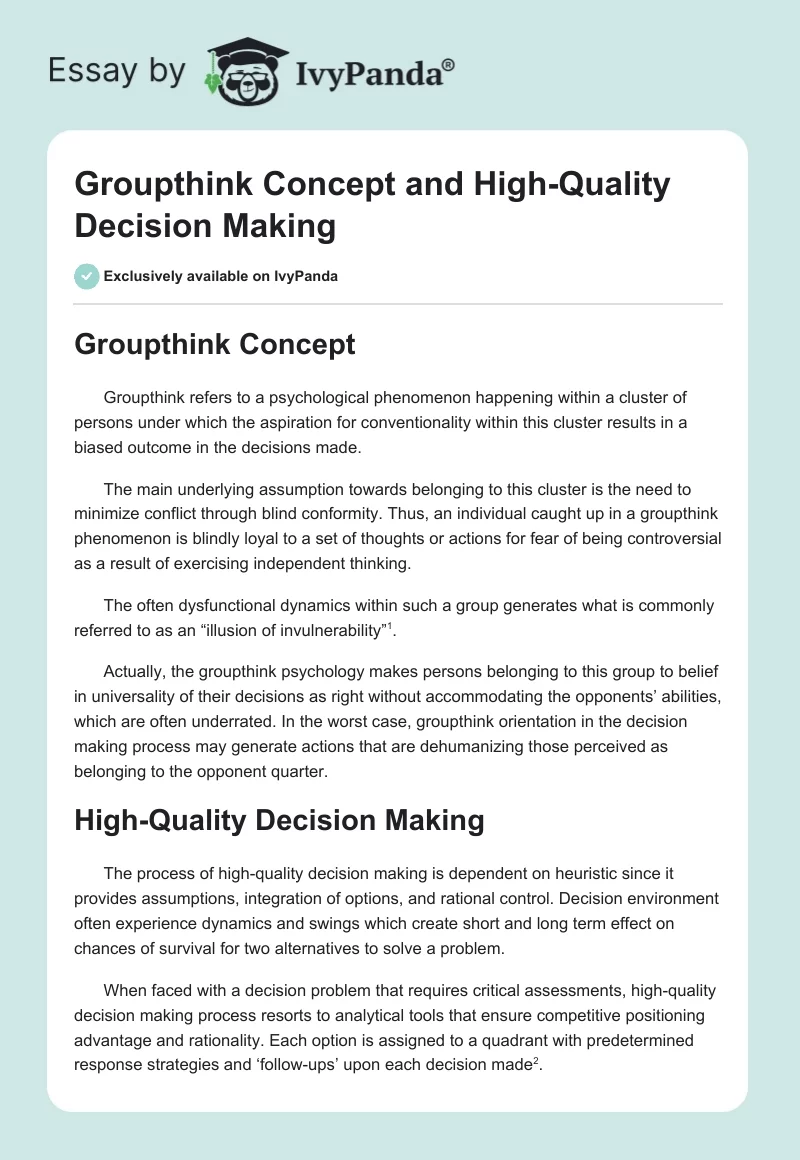 Groupthink Concept and High-Quality Decision Making. Page 1