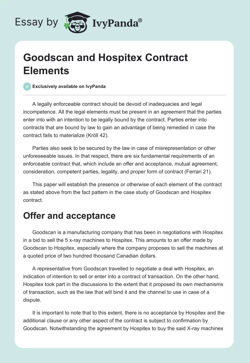 Goodscan and Hospitex Contract Elements. Page 1