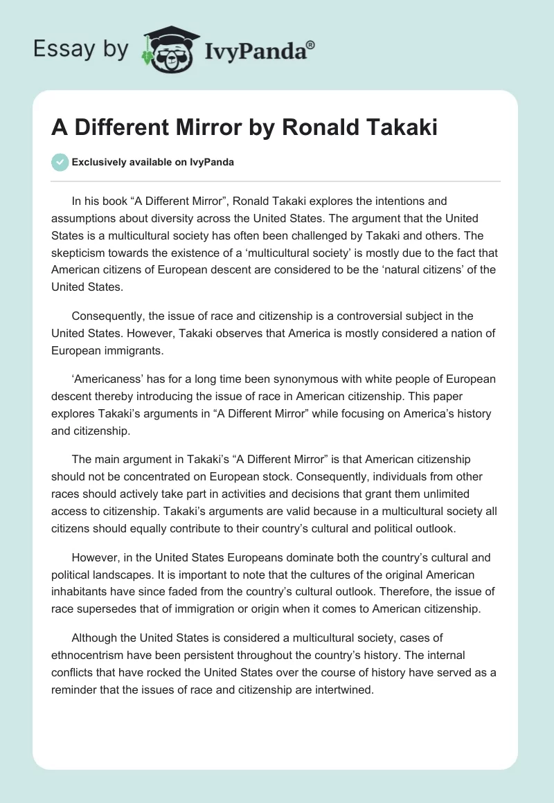 "A Different Mirror" by Ronald Takaki. Page 1