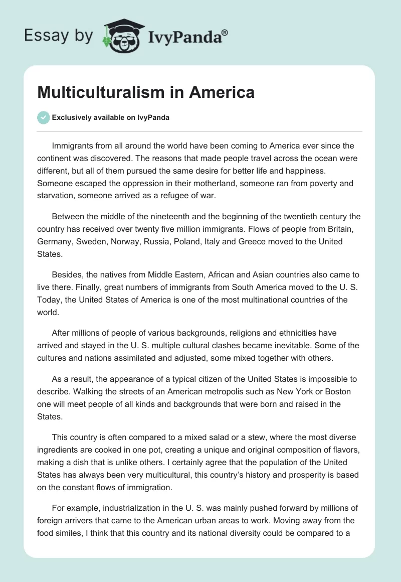 Multiculturalism in America. Page 1
