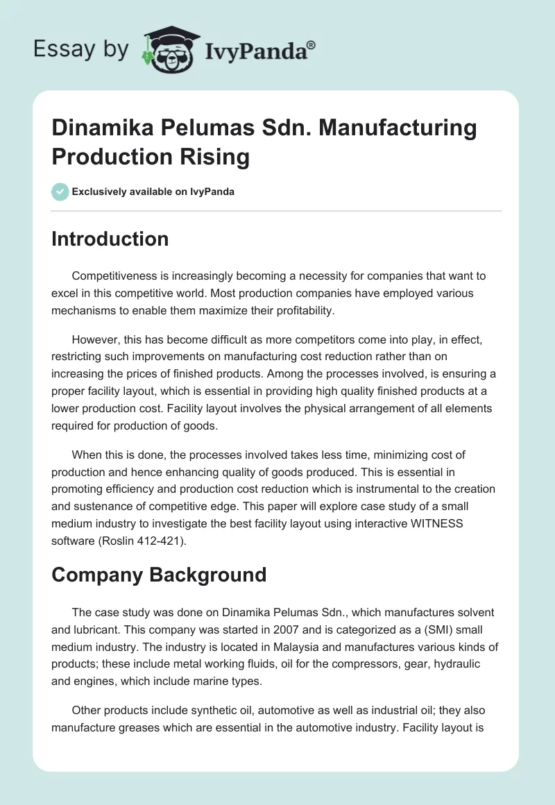Dinamika Pelumas Sdn. Manufacturing Production Rising. Page 1