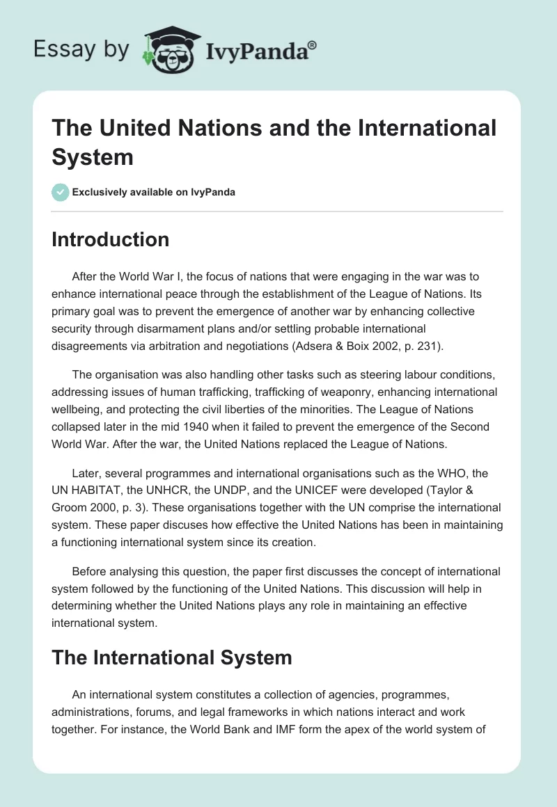 The United Nations and the International System. Page 1