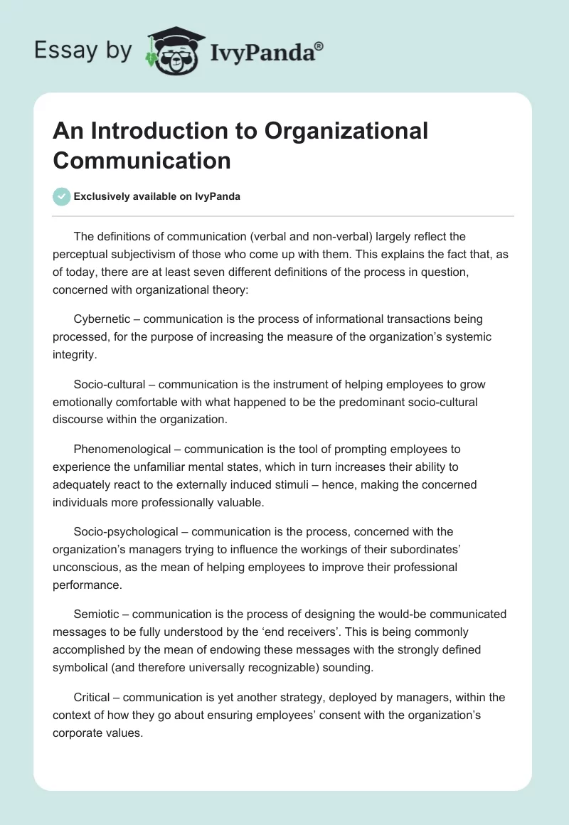 An Introduction to Organizational Communication. Page 1