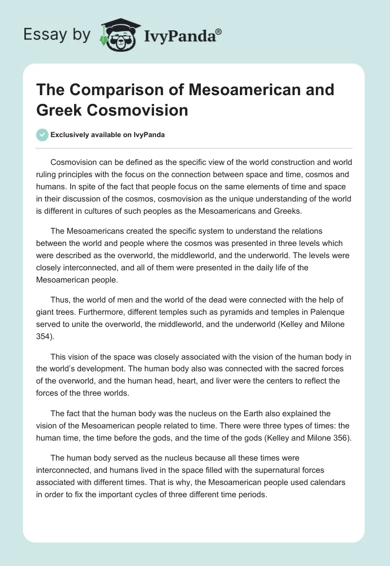 The Comparison of Mesoamerican and Greek Cosmovision. Page 1