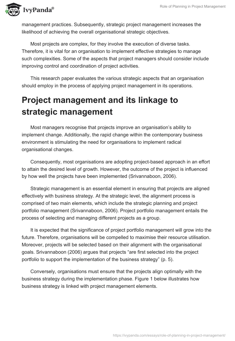 Role of Planning in Project Management. Page 2