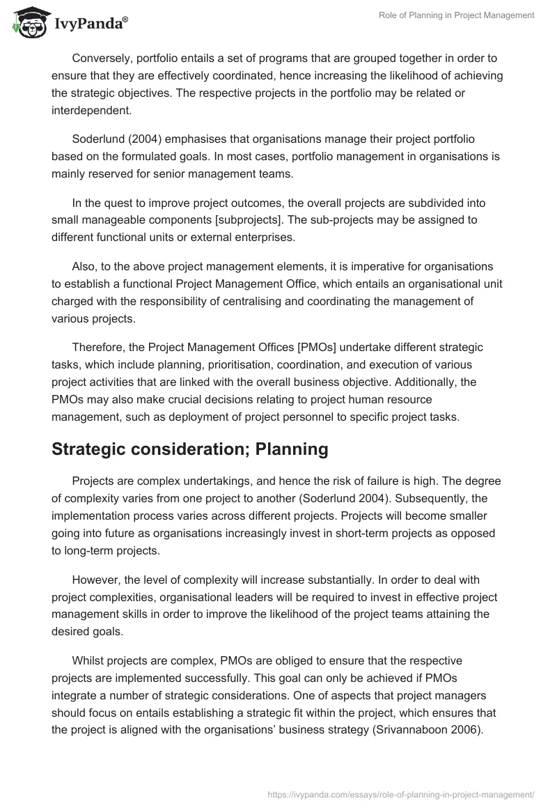 Role of Planning in Project Management. Page 4