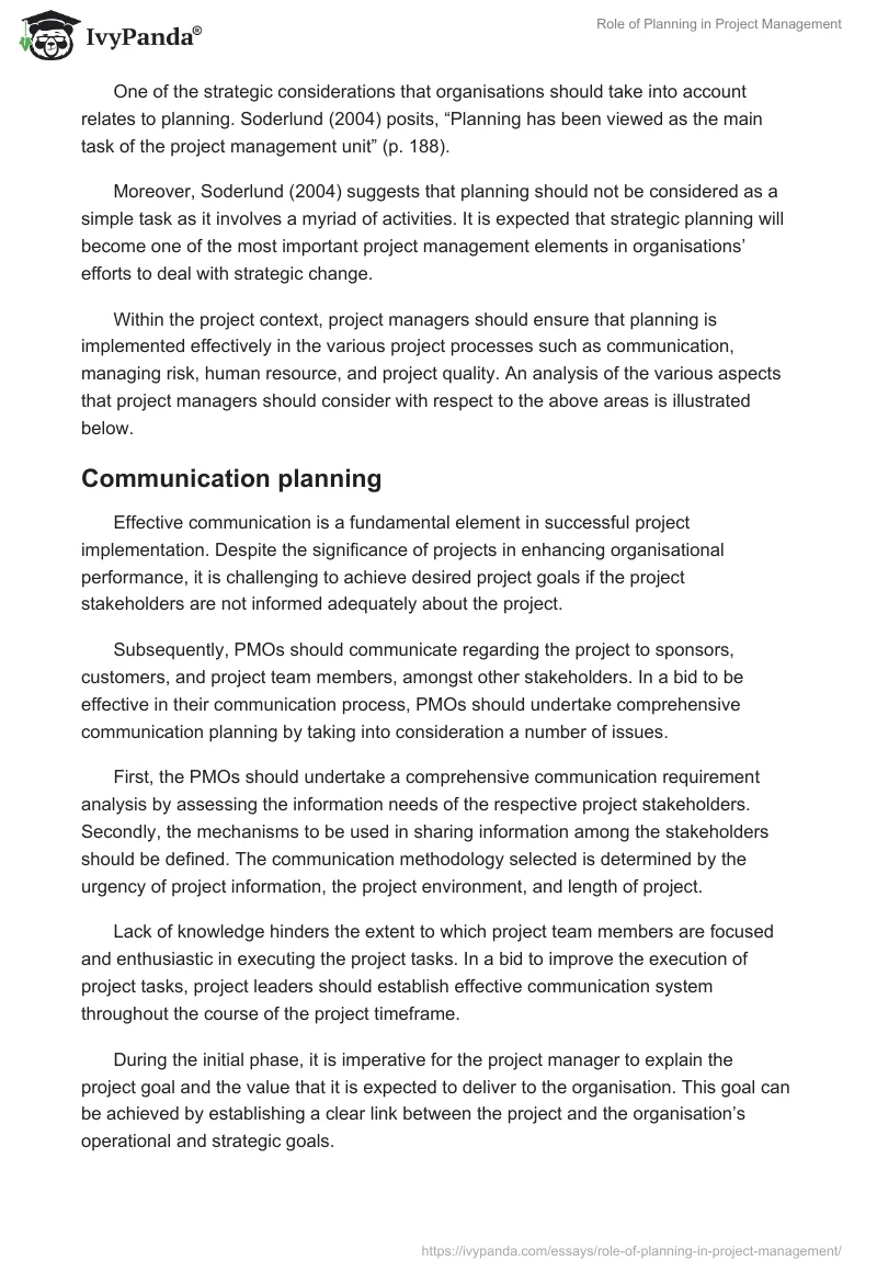 Role of Planning in Project Management. Page 5