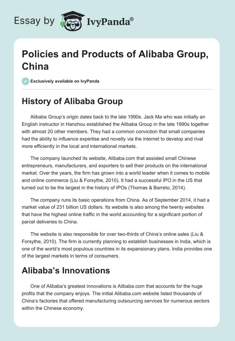 Policies and Products of Alibaba Group, China. Page 1