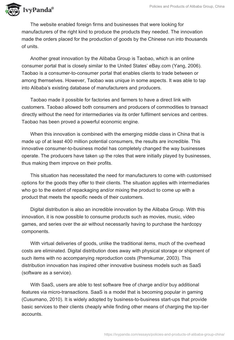 Policies and Products of Alibaba Group, China. Page 2