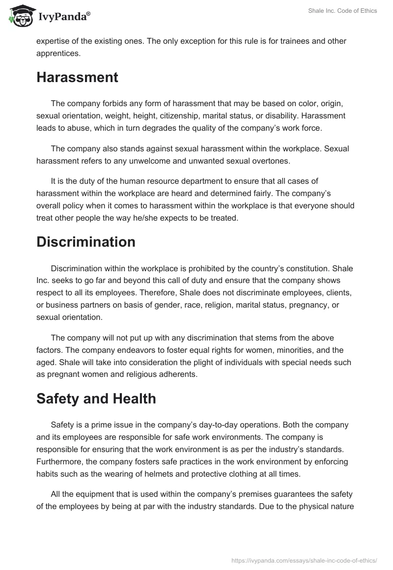 Shale Inc. Code of Ethics. Page 3