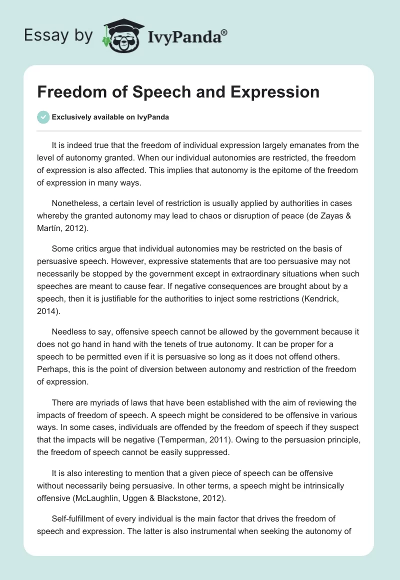 Freedom of Speech and Expression. Page 1