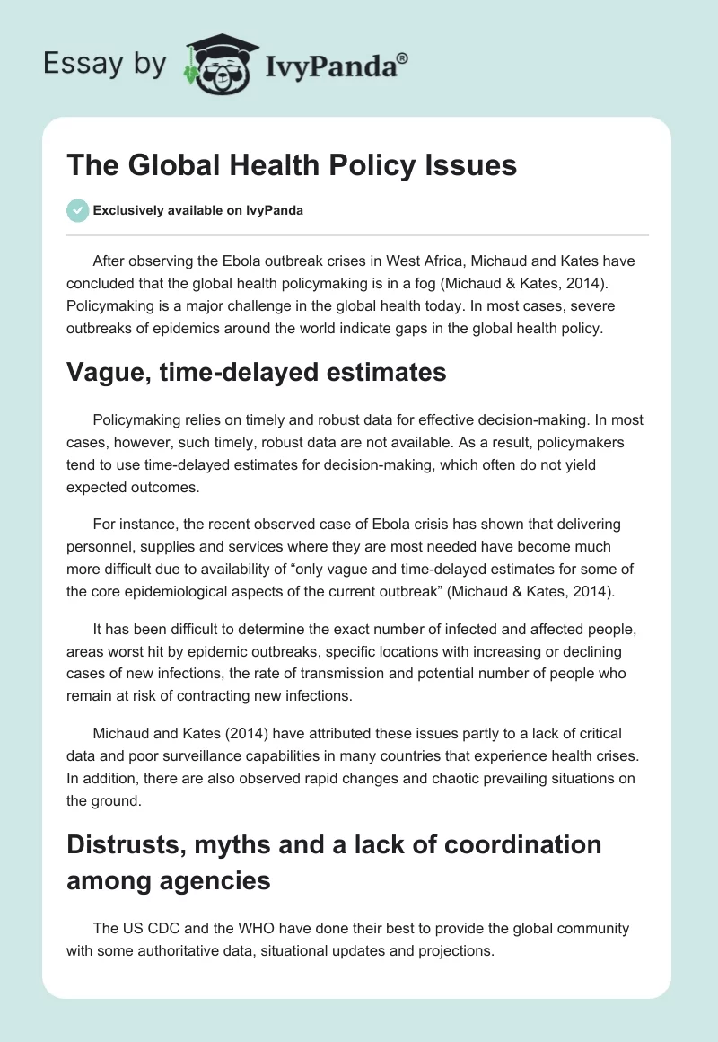 The Global Health Policy Issues. Page 1