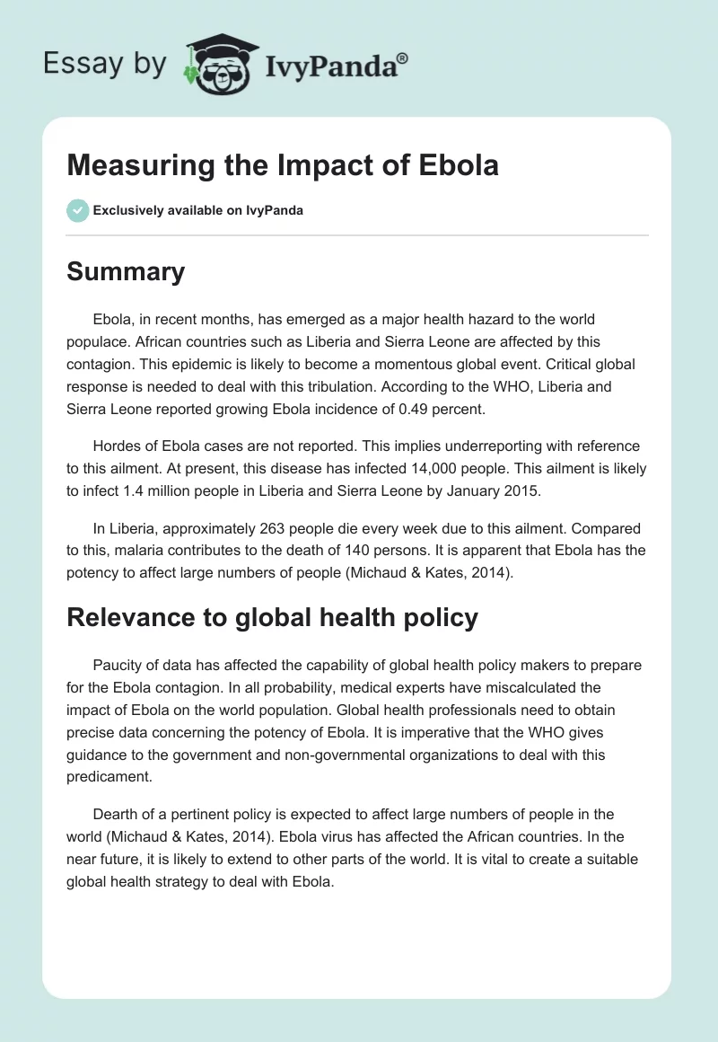 Measuring the Impact of Ebola. Page 1