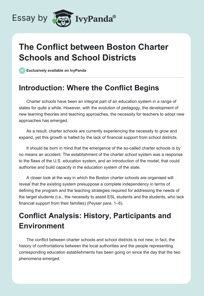 The Conflict Between Boston Charter Schools and School Districts. Page 1