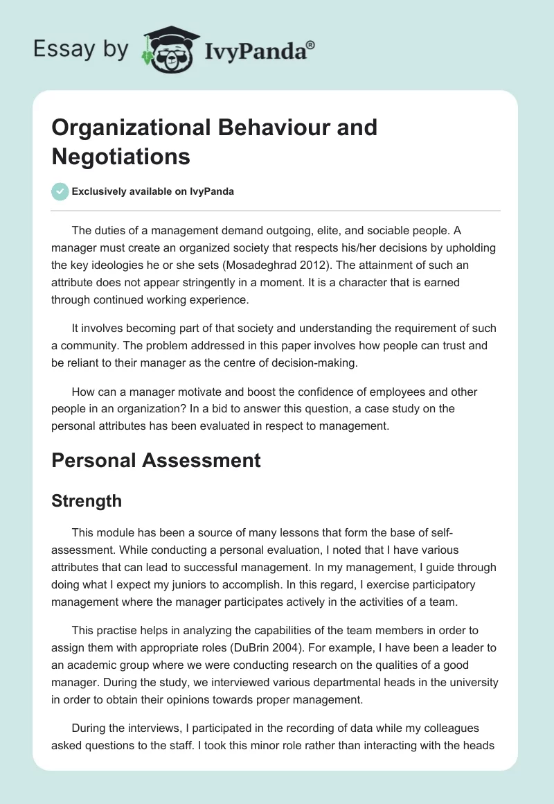 Organizational Behaviour and Negotiations. Page 1