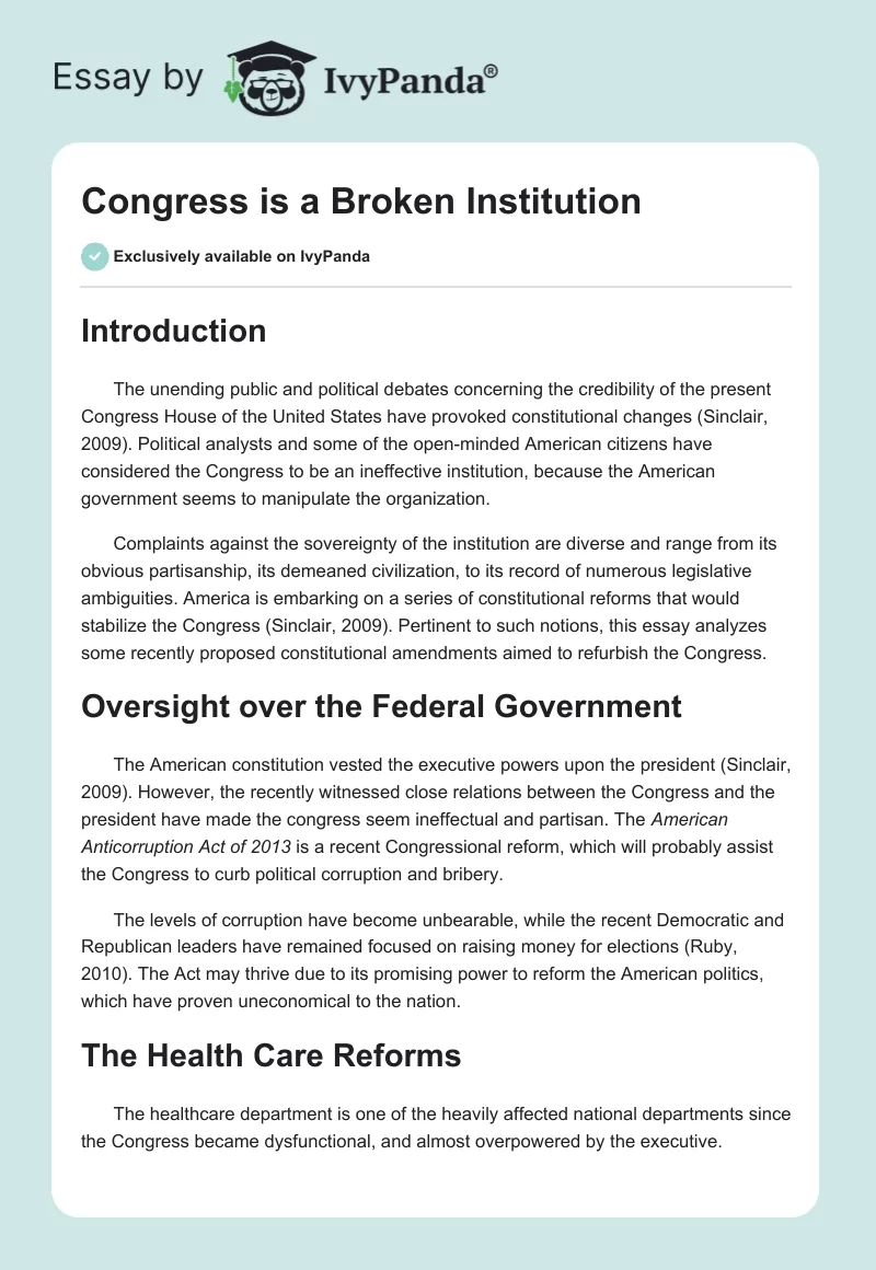 Congress is a Broken Institution. Page 1