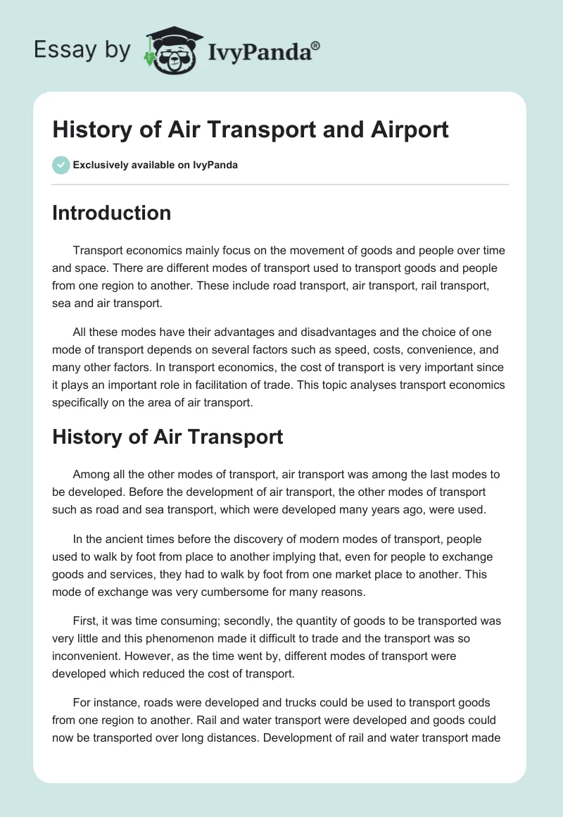 History of Air Transport and Airport. Page 1