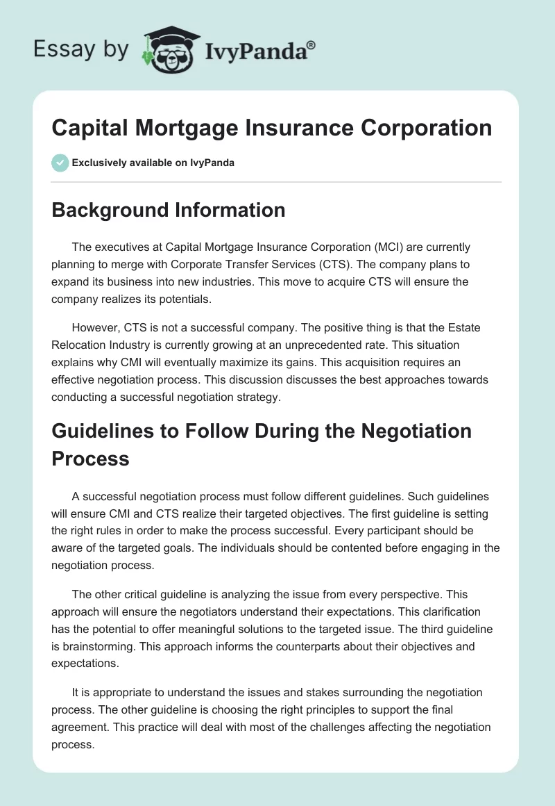 Capital Mortgage Insurance Corporation. Page 1